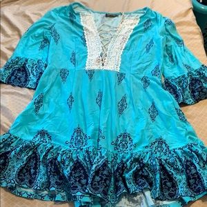 Turquoise and navy tunic top only wore once